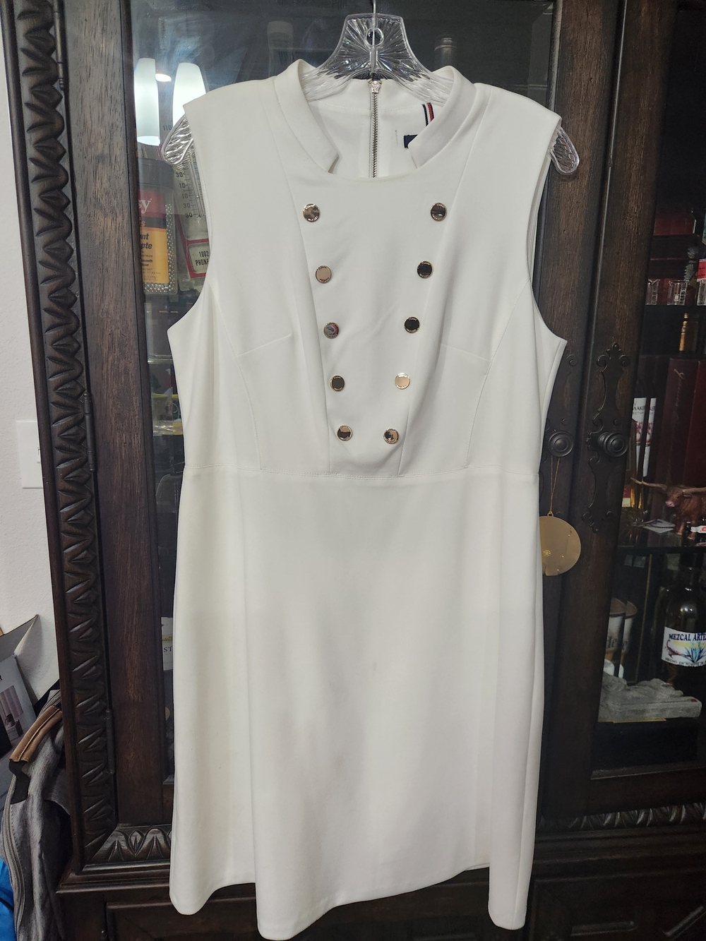 Tommy Hilfiger Sleeveless White Mini Dress with Gold Buttons